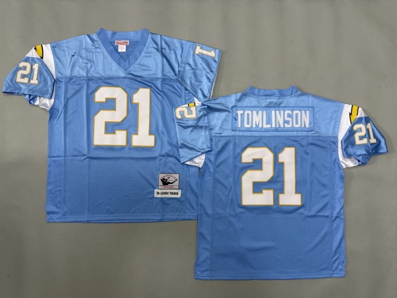 Men 2025 Los Angeles Chargers #21 Tomlinson Light blue Throwback Limited NFL Jersey style 002